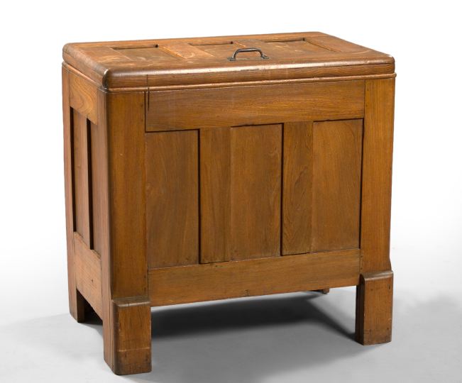 American Oak Lift-Top Ice Box, 
