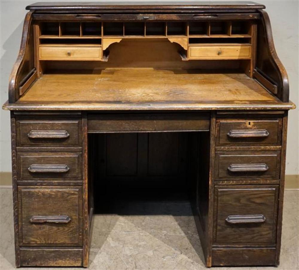 AMERICAN OAK 'S' ROLL-TOP DESK,