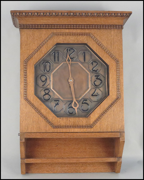AMERICAN OAK WALL CLOCK. With key