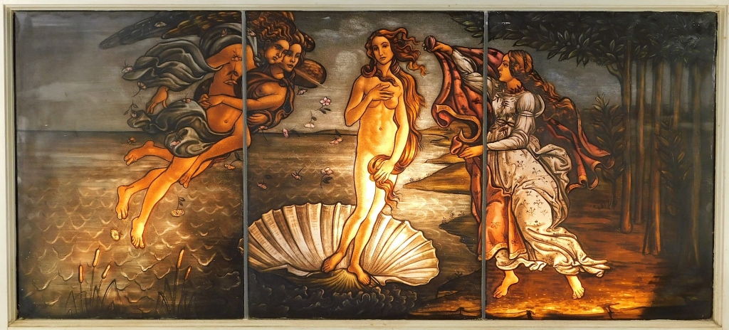 AMERICAN PAINTED GLASS BIRTH OF