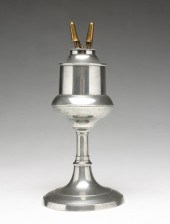 AMERICAN PEWTER LAMP. Mid 19th