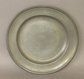 AMERICAN PEWTER PLATE WITH "LO