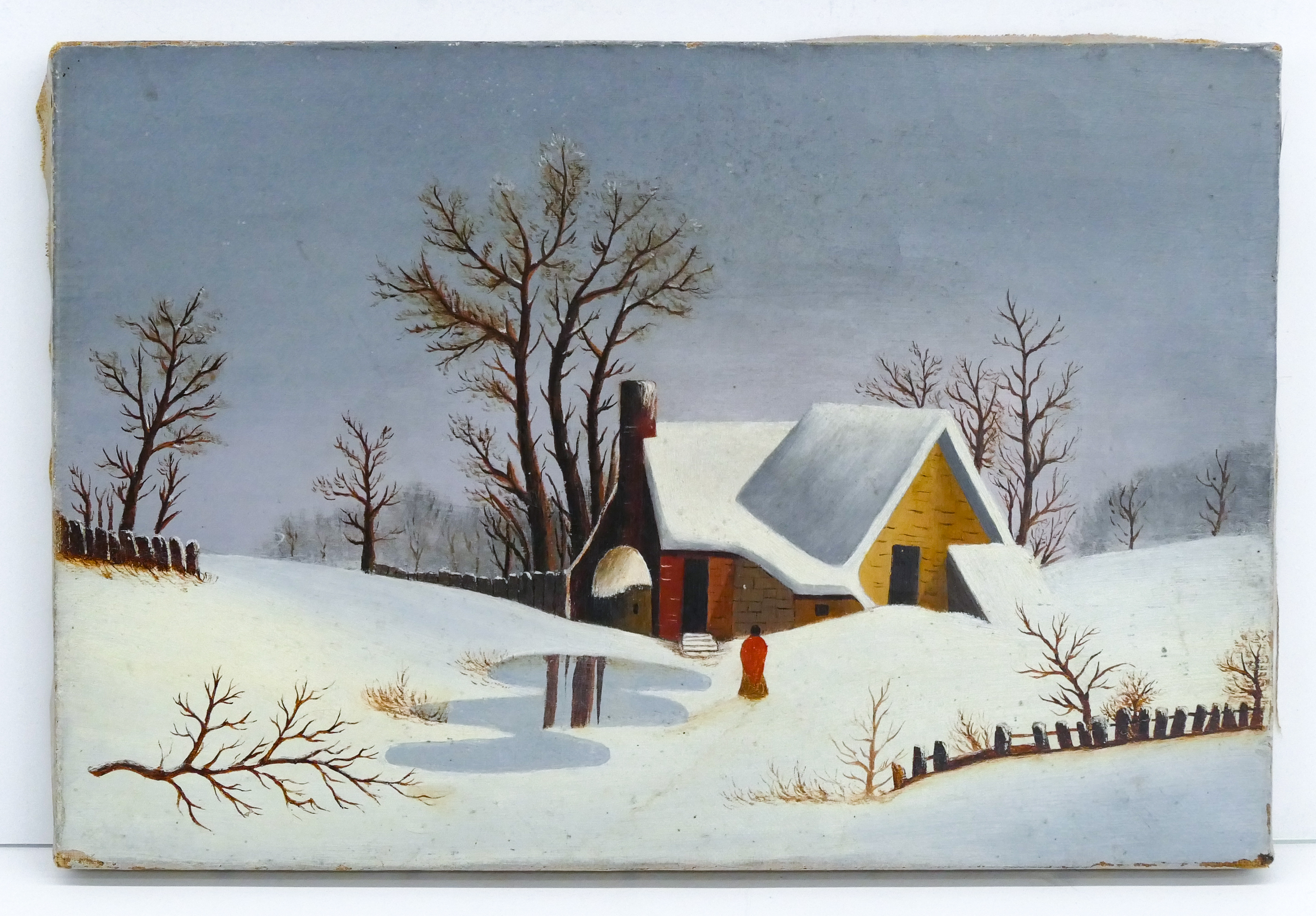 American Primitive Winter Scene Oil