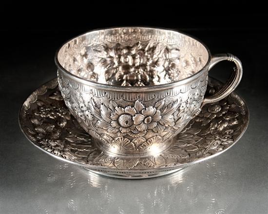 American repousse silver coffee cup