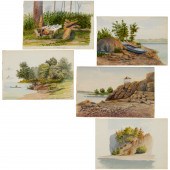 AMERICAN SCHOOL, (5) WATERCOLO