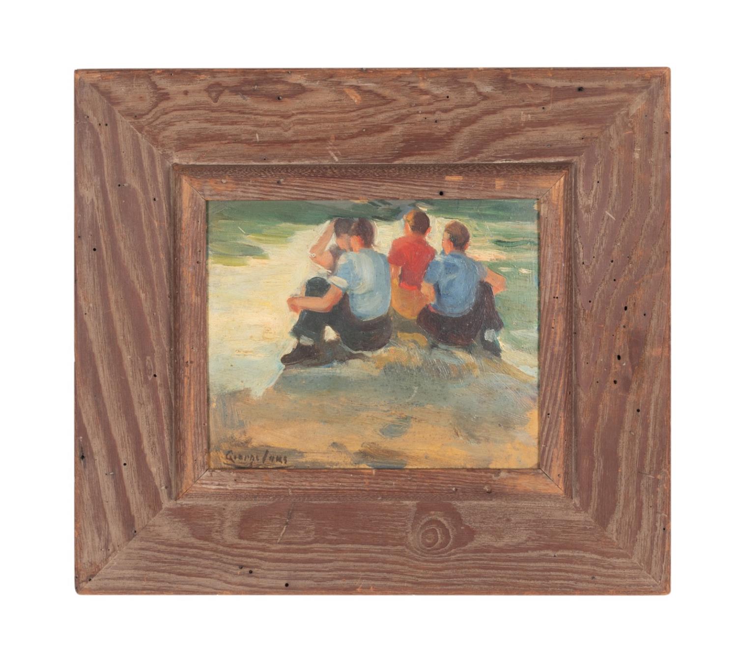 AMERICAN SCHOOL FIGURAL BEACH SCENE