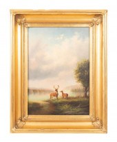AMERICAN SCHOOL 'TWO DEER' OIL