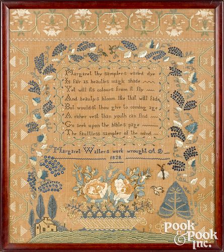 AMERICAN SILK ON LINEN SAMPLER,