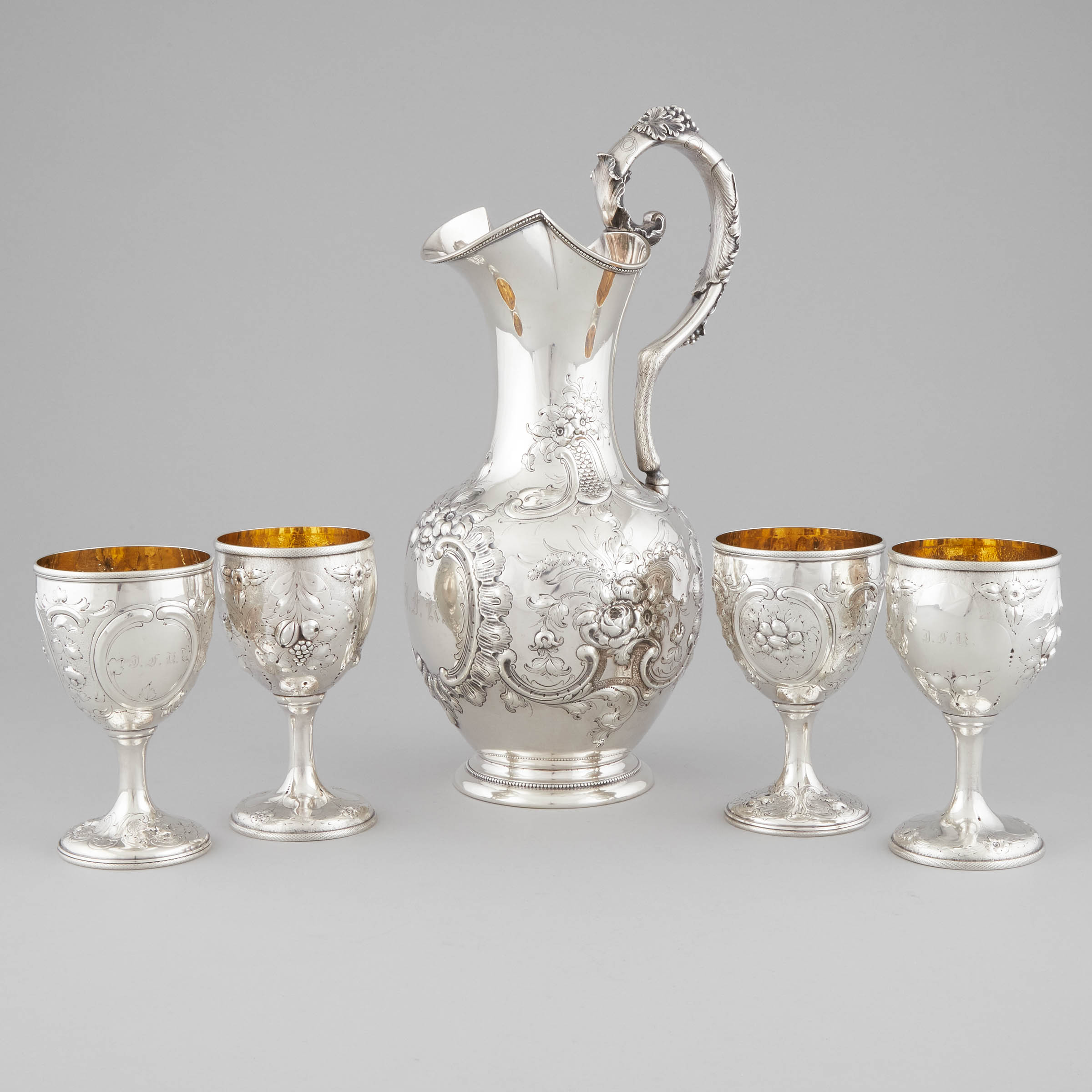 American Silver Ewer and Four