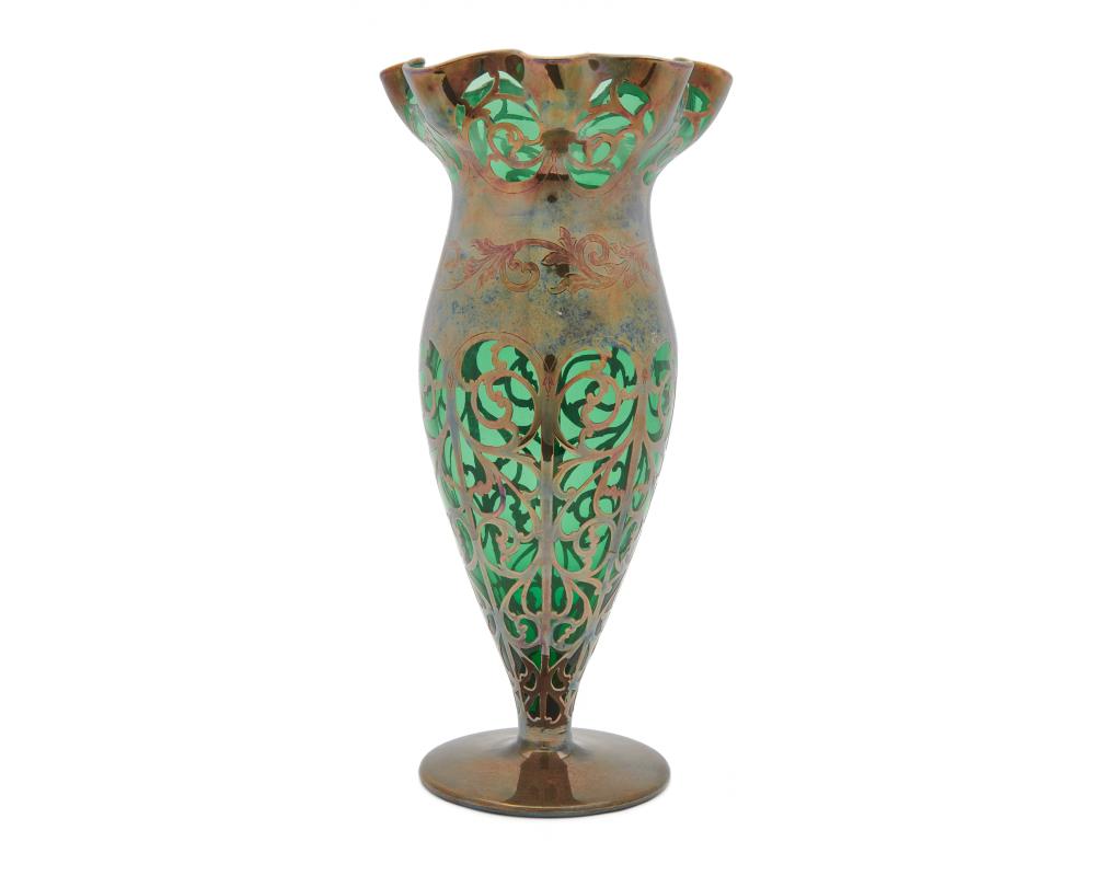 AMERICAN SILVER OVERLAY GREEN GLASS