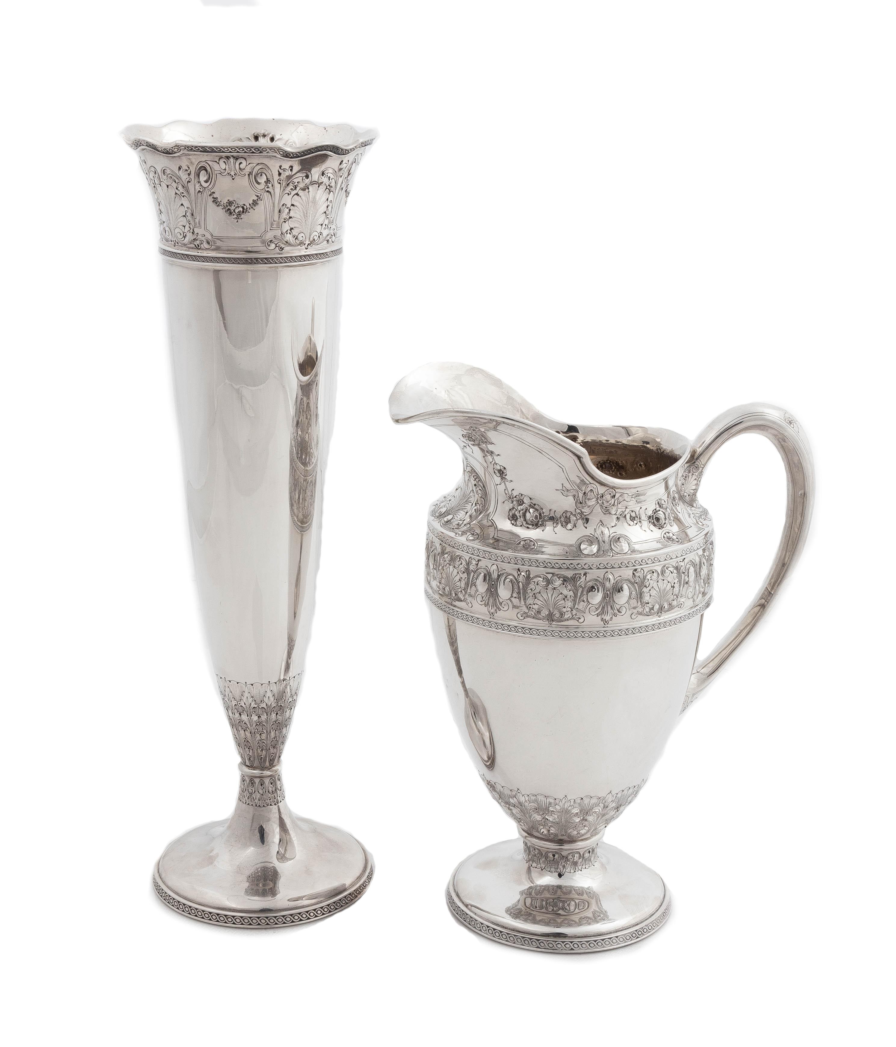 AMERICAN SILVER VASE & PITCHER