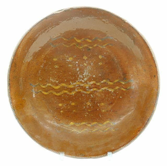 AMERICAN SLIP-DECORATED REDWARE PIE
