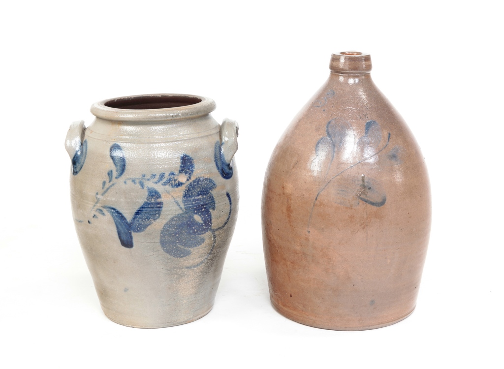 AMERICAN STONEWARE CROCK AND JUG.