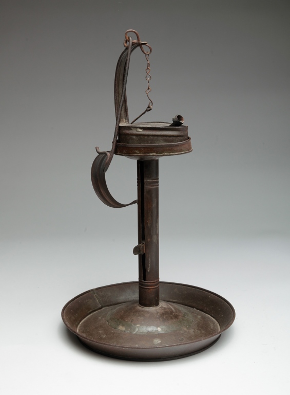 AMERICAN TIN BETTY LAMP AND TIDY.