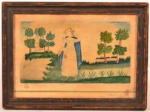 AMERICAN WATERCOLOR DRAWING OF A