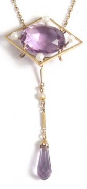 AMETHYST AND SEED PEARL PENDAN