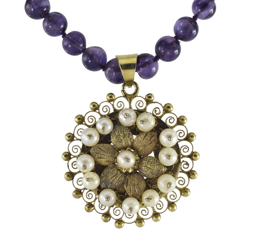 AMETHYST BEAD NECKLACE AND PEARL