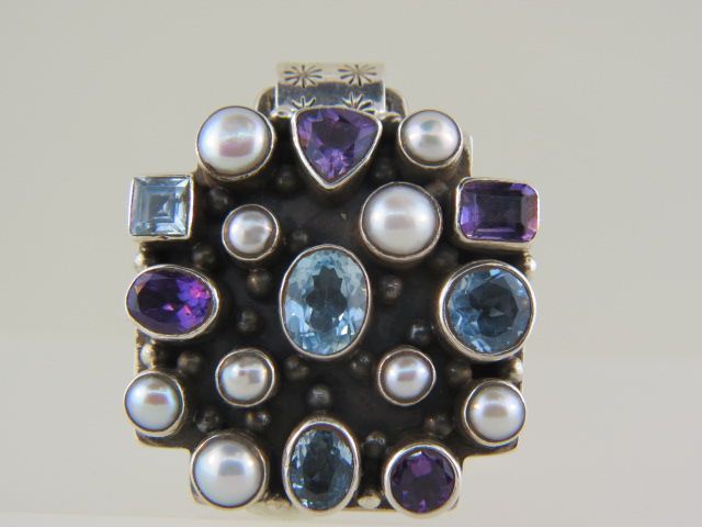 Amethyst Blue Topaz & Pearl Pendant