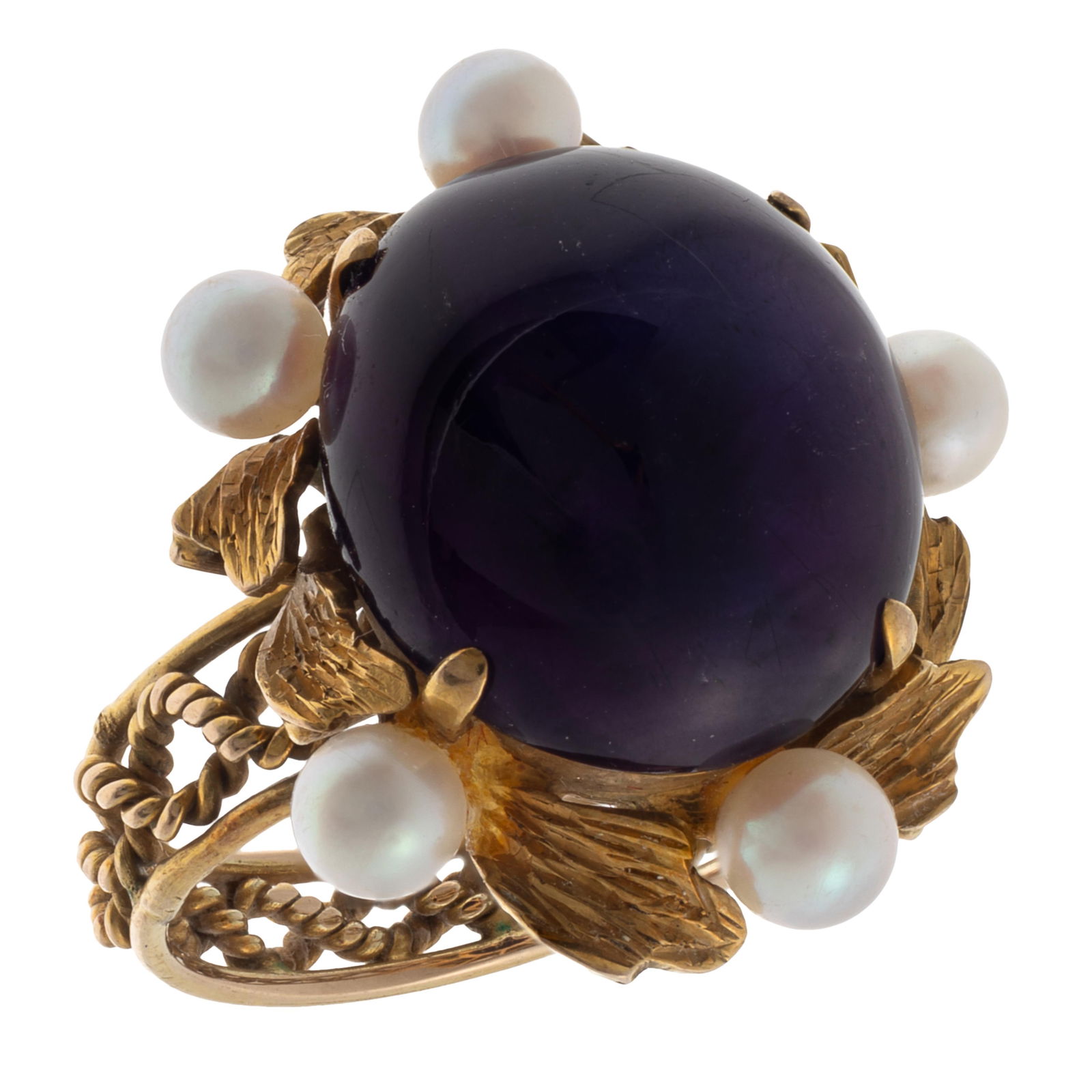 AMETHYST, CULTURED PEARL, 14K