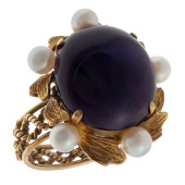 AMETHYST, CULTURED PEARL, 14K