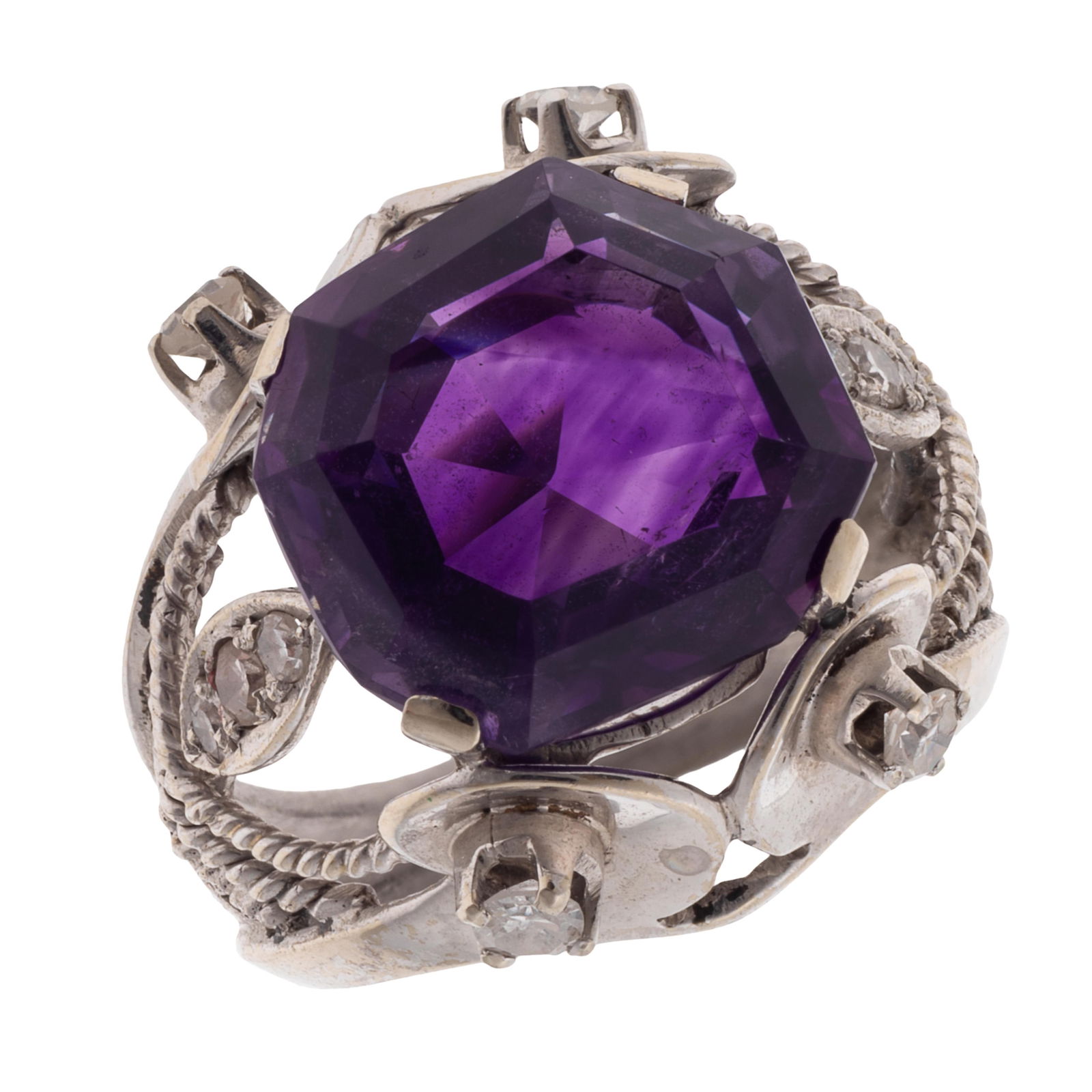 AMETHYST, DIAMOND, 14K WHITE GOLD