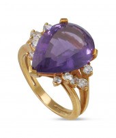 AMETHYST, DIAMOND AND 18KT YEL