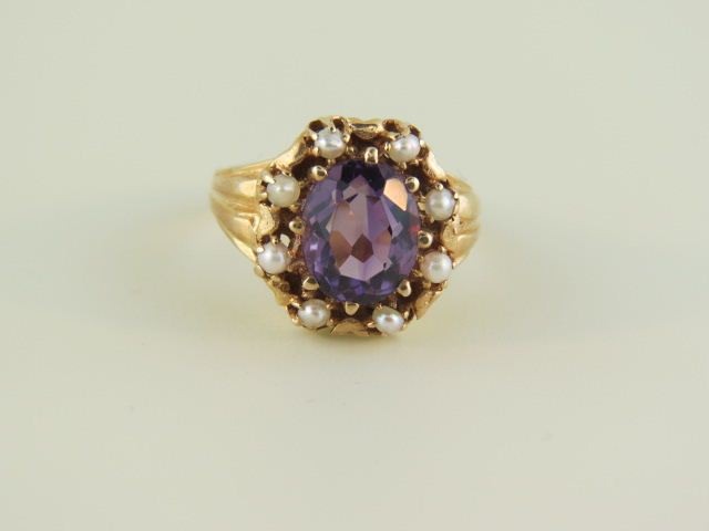 Amethyst & Pearl Ring rich oval gem