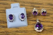 AMETHYST PENDANT AND TWO PAIRS