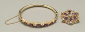 Amethyst pin, bracelet: round