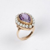 AMETHYST & SEED PEARL 14K RING