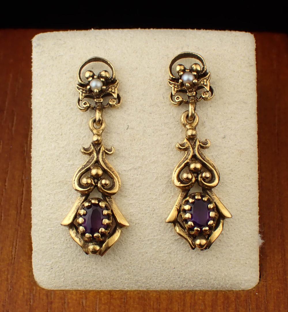 AMETHYST, SEED PEARL AND GOLD