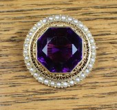 AMETHYST, SEED PEARL AND GOLD