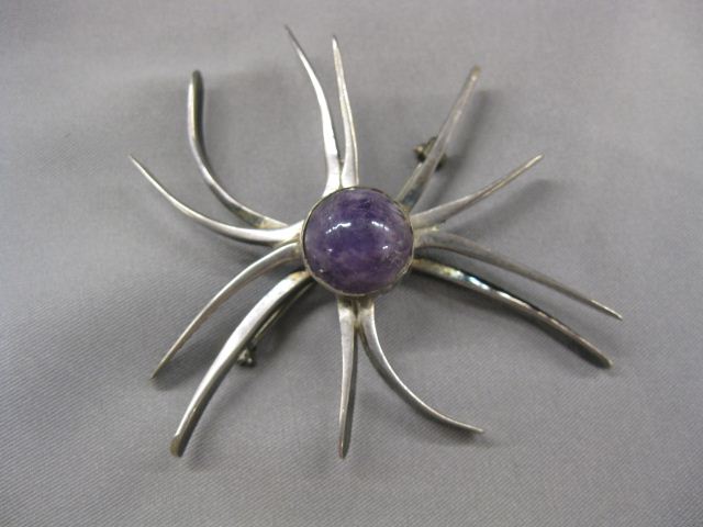 Amethyst & Sterling Brooch by