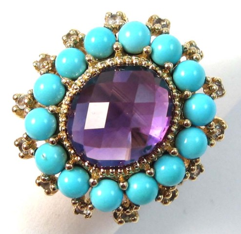 AMETHYST TURQUOISE AND DIAMOND RING