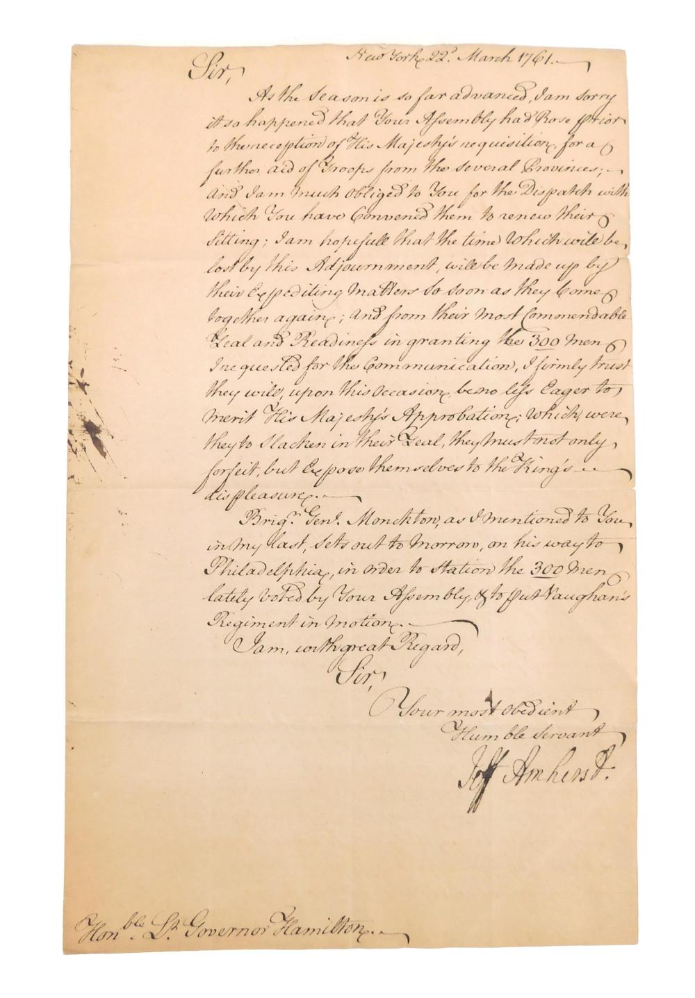 AMHERST, JEFFREY. DOCUMENT,