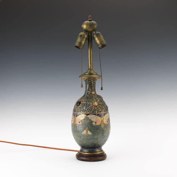 AMPHORA BUTTERFLY AND WEB VASE LAMP