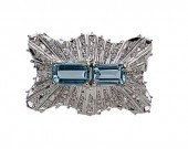 AN 14K AQUAMARINE AND DIAMOND