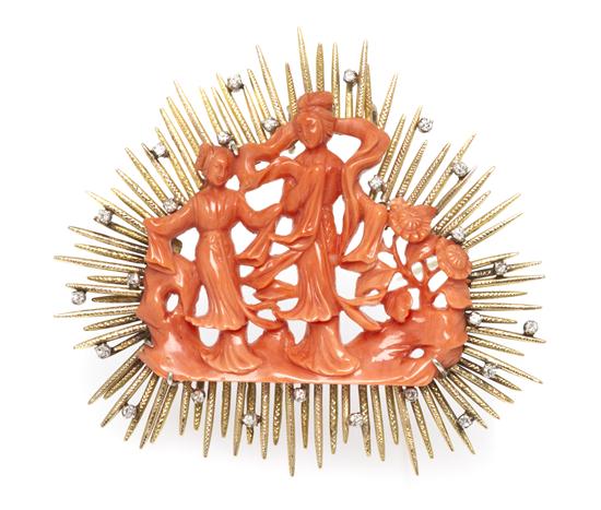 *An 18 Karat Gold Coral and Diamond