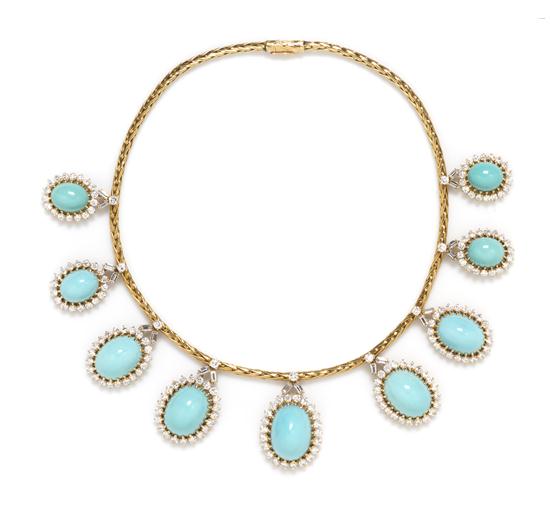 An 18 Karat Yellow Gold Turquoise