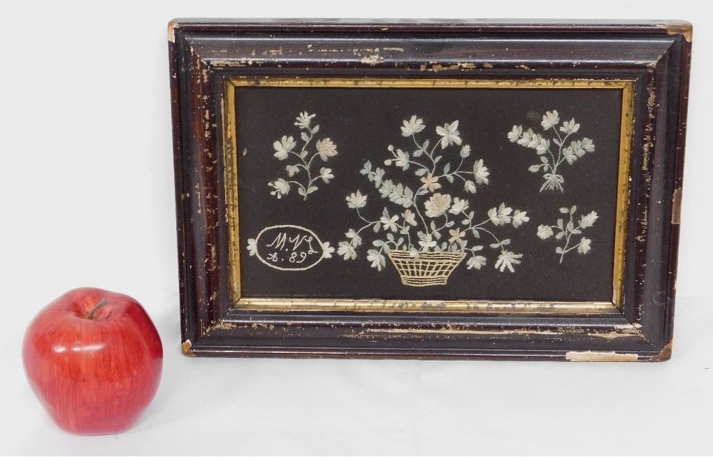 AN 1889 DATED CREWEL WORK BY 98YR