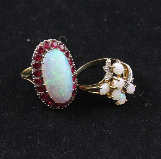 An 18ct gold white opal and ruby