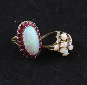 An 18ct gold white opal and ru