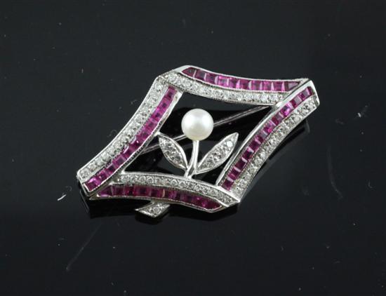 An 18ct white gold ruby diamond and