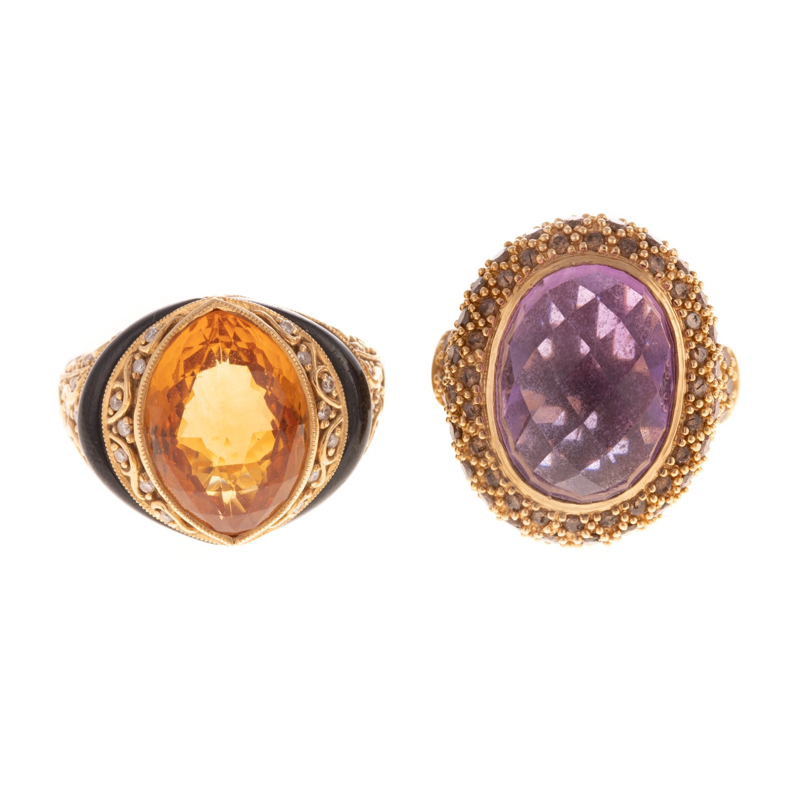 AN 18K CITRINE & DIAMOND RING & 14K
