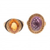 AN 18K CITRINE & DIAMOND RING