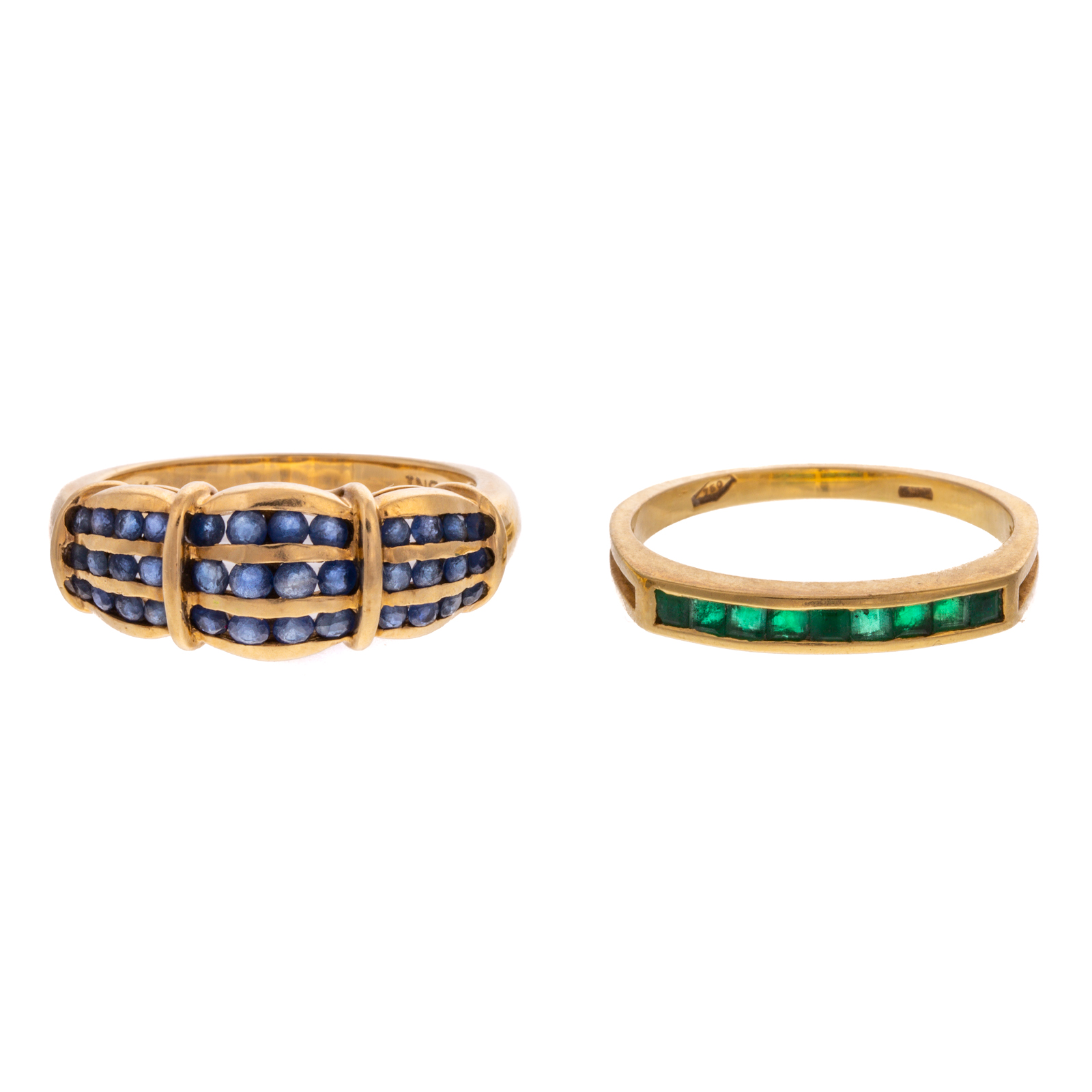 AN 18K EMERALD BAND & 14K