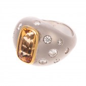 AN 18K IMPERIAL TOPAZ & DIAMON
