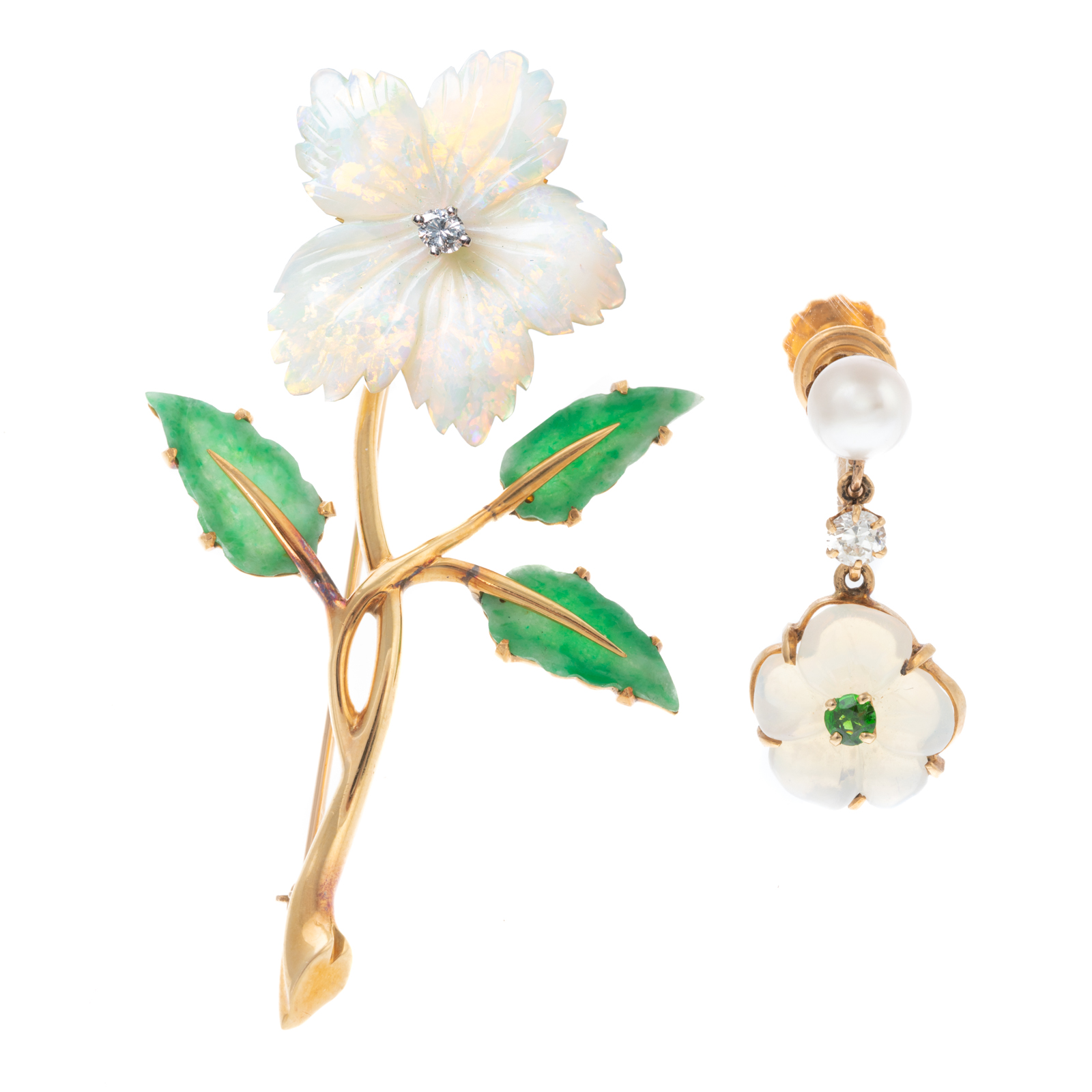 AN 18K OPAL, JADE & DIAMOND