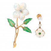 AN 18K OPAL, JADE & DIAMOND FL