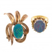 AN 18K OPAL RING & 9K OPAL PIN
